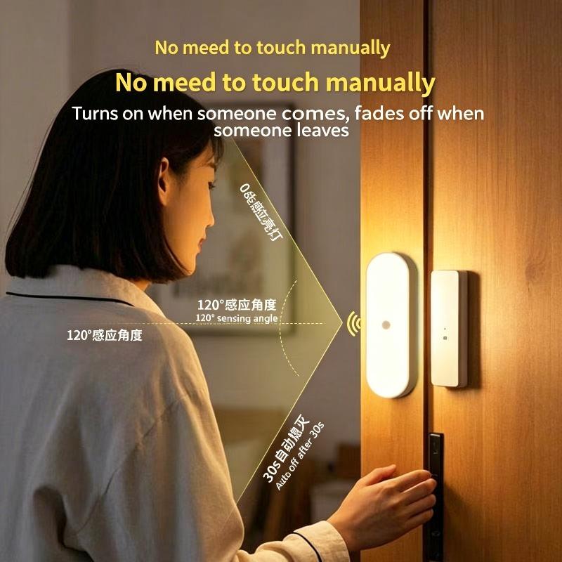 Wireless LED Motion Sensor Night Light with Rechargeable Magnetic Charging Voice Control Home Hallway Wall and Staircase