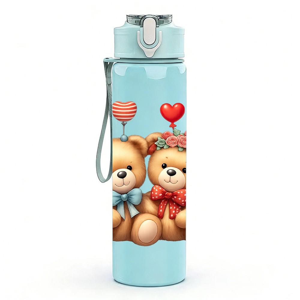 1PC Twin Love Teddy Bears 750ml Color Plastic Sports Water Bottle Leakproof Flip Straw Lid Suitable for Sports Office Home Use