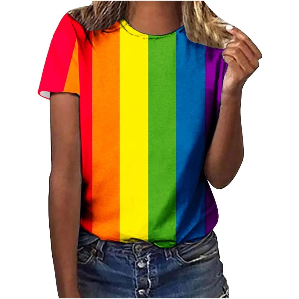 Sommer Neues Regenbogen 3D-Druck Damen Kurzarm Lässiges Rundhals-T-Shirt Y2K-Stil Harajuku Oberteil