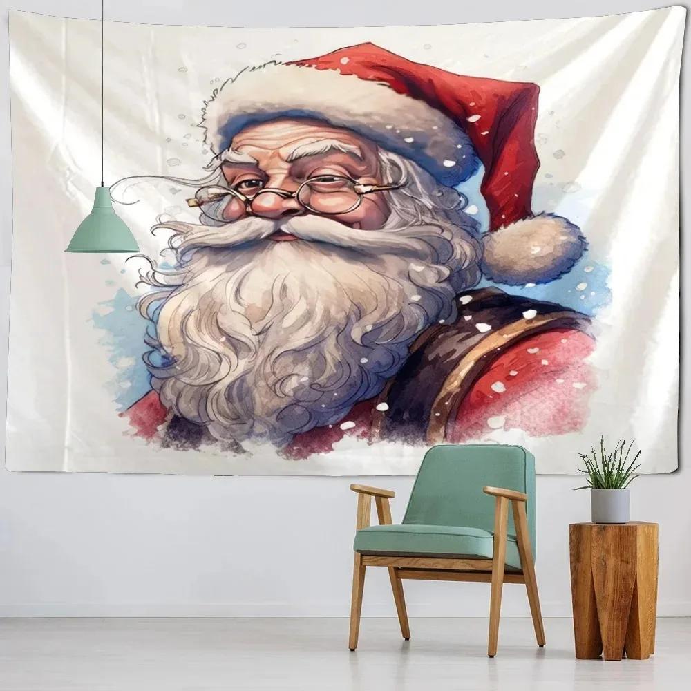Weihnachtsthema Wandteppich Hintergrundtuch Weihnachtsmann Muster Hängendes Tuch Familie Wohnzimmer Zimmer Wanddekoration