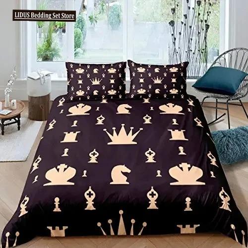 Internationell Schack Påslakanset Svart Vitt Rutigt Schackbräde Täcke Örngott Tävlingsspel För Pojkar Tonåringar Sängklädesset