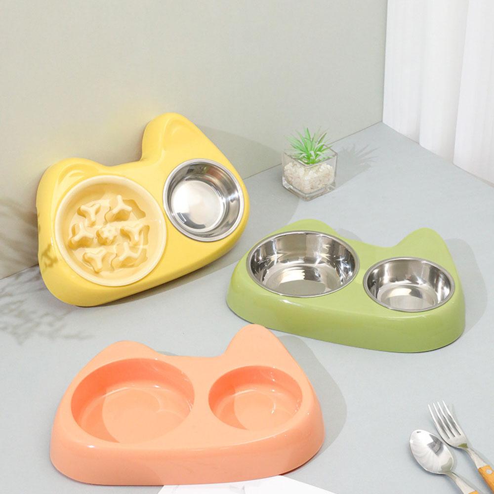2-in-1 Slow Feeding Bowl for Pets with Double Stainless Steel Bowls - Anti-choking Food and Water Bowl for Dogs/cats,