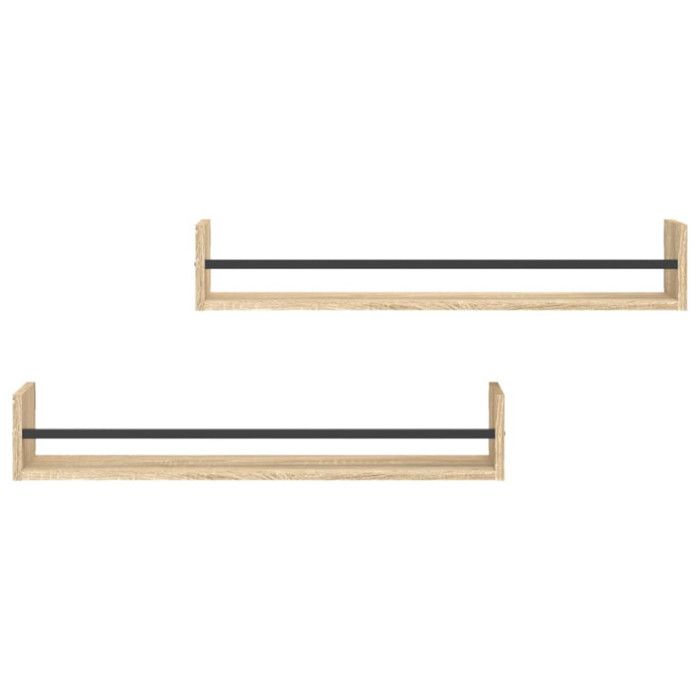 VidaXL Wall Shelves with Bars 2 Pcs Sonoma Oak 80x16x14 Cm 835440