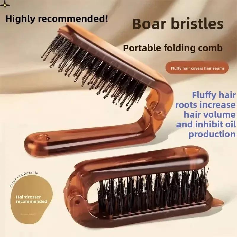 Foldable Hair Comb Portable Boar Bristle Hair Brush Hair Brush Head Massager Travel Combs Hair Styling Accessories