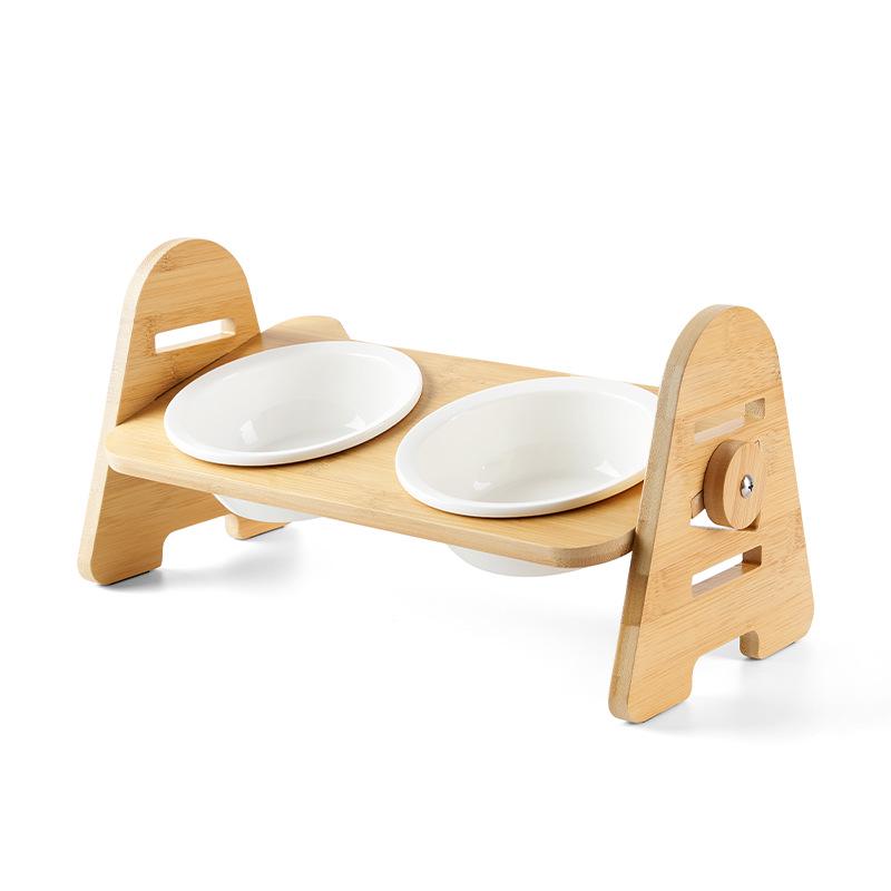 Adjustable Slanted Ceramic Pet Bowl for Cats and Dogs - Double Bowl Feeder