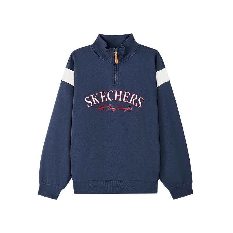 Skechers New Year Series Stand Collar Comfortable Letter Long Sleeve Sweatshirt Unisex sweatshirt Navy-Blue L126U013-002Z S