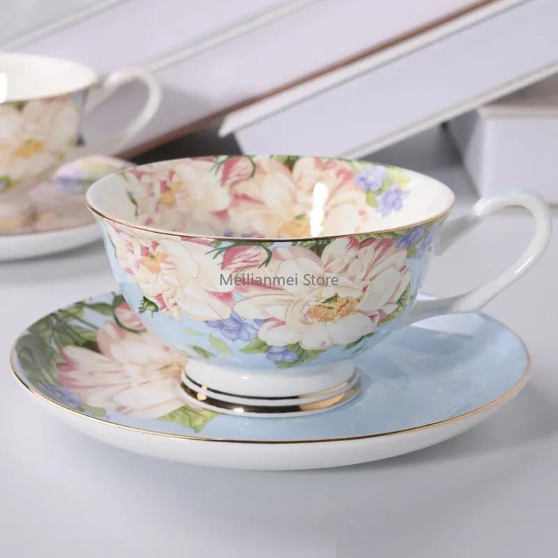 Coffee Cups English British Afternoon Tea Cup  Premium Plates Home Office Cafe Ceramic Coffee Mug Bone Porcelain Cup Gift