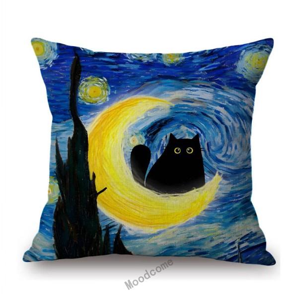 Lovely Cute Funny Humorous Black Cat In World Famous Oil Painting Deviant Art Home Decorative Sofa Pillow Case Cushion Cover