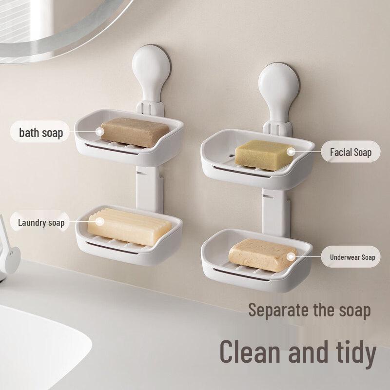 LIEI No-Drill Double-Layer Suction Cup Soap Dish
