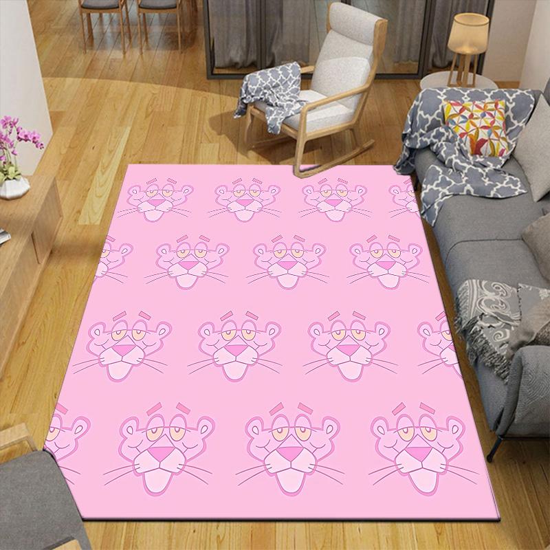 Rosa Panther Flanellmuster Quadratischer Teppich, Läufer, Teppich für Wohnzimmer Schlafzimmer Sofa Spielzimmer Dekor, Rutschfeste Fußmatte