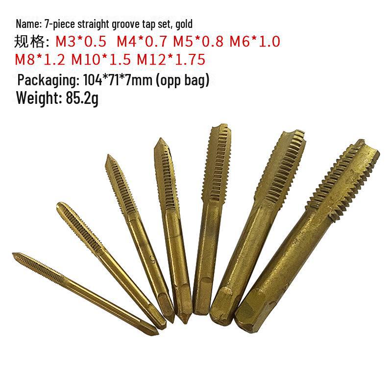 Seven-Piece M3-M12 Hand Tap Set with Square Handle for Internal Threading