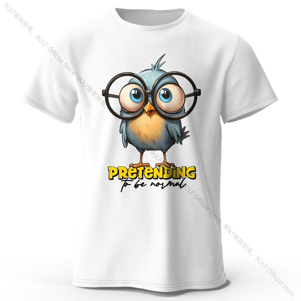 Asian Size Whimsical Cartoon Bird Doodle Print 100 Cotton TShirt Ultra Soft Round Neck Short Sleeve Tee For Unisex WOMEN