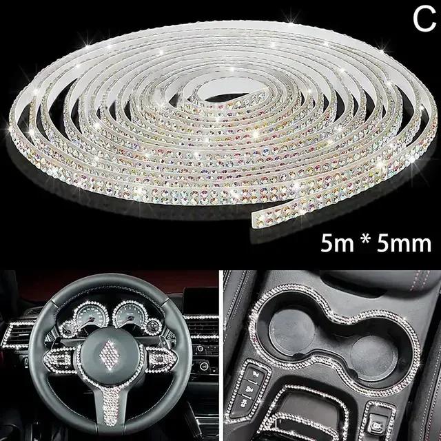 5m Self-Adhesive Rhinestone Trim Strips DIY Bling Rhinestone Car Strips Self-Adhesive Glitter Molding Stickers for Dashboard