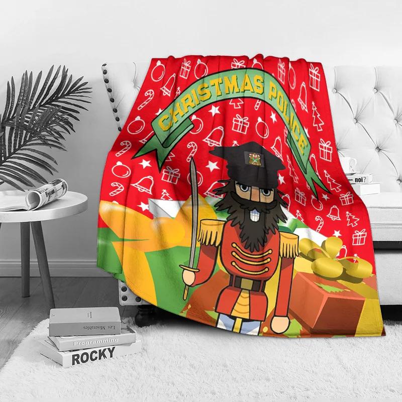 Christmas Police Themed Throw Blanket, Nutcracker Sheriff Design with Holiday Elements, Fun Festive Decor for Sofa or Bed 75x90cm