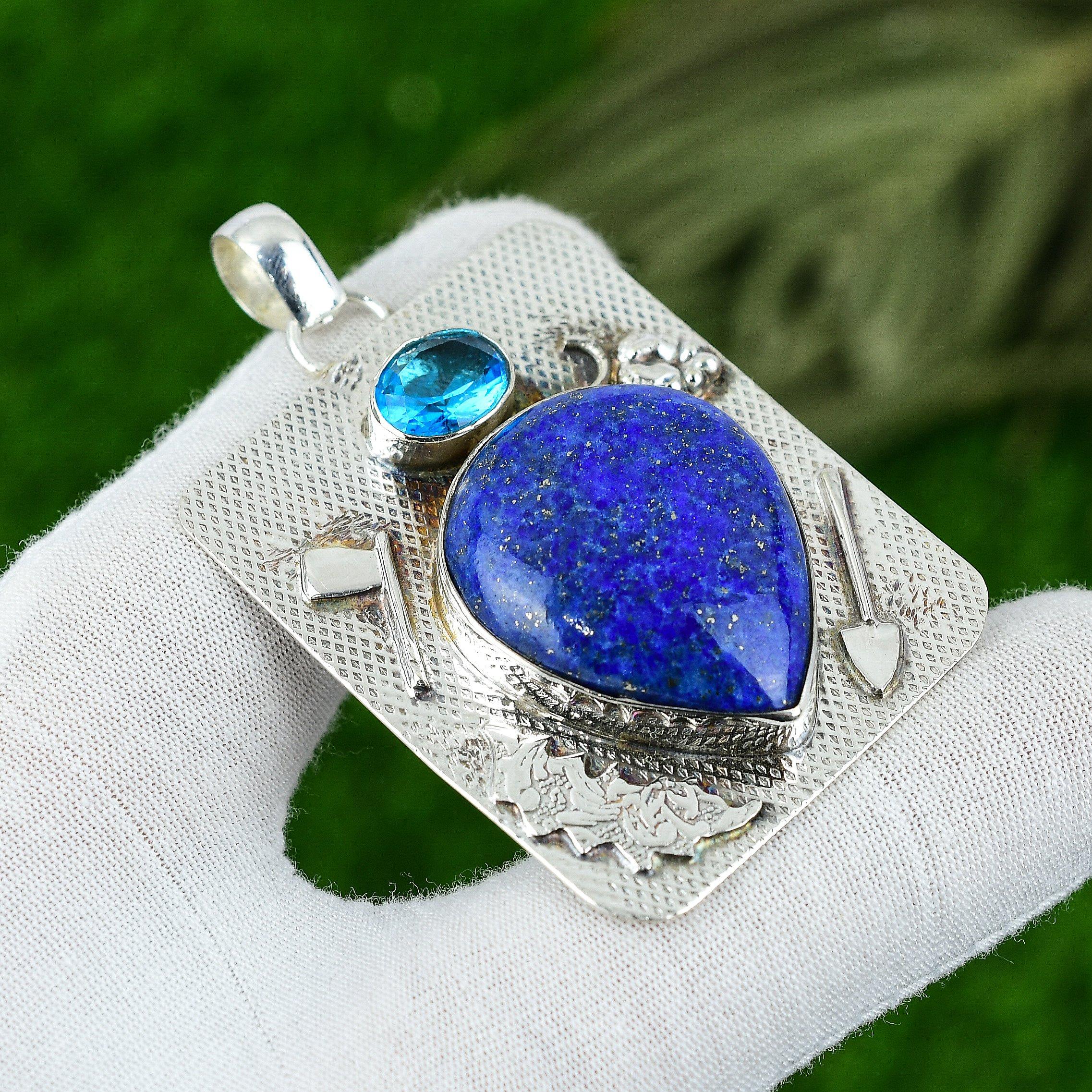 

Natural Lapis Lazuli Gemstone Pendant 925 Sterling Silver Jewelry For Women