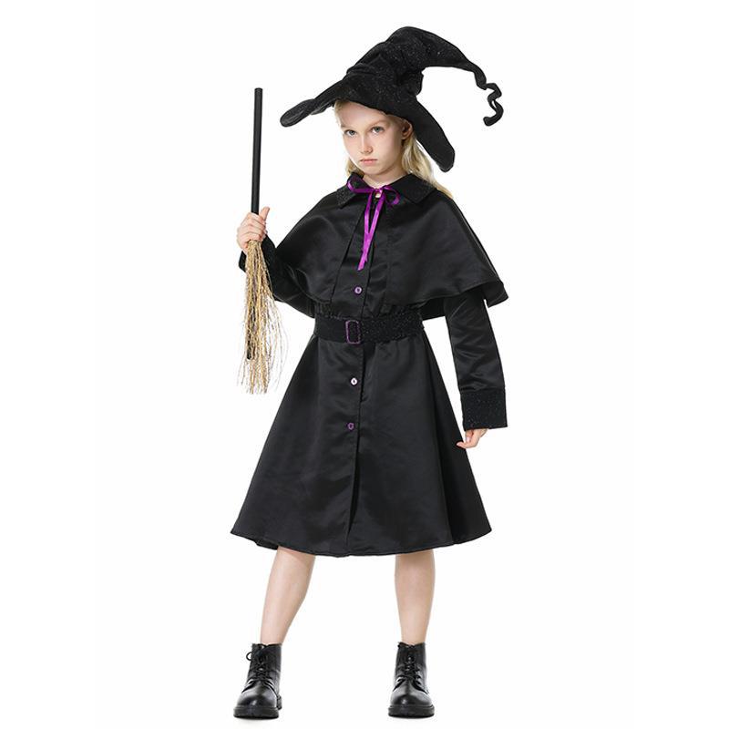Children female cos magician wizard costume cosplay black dress set