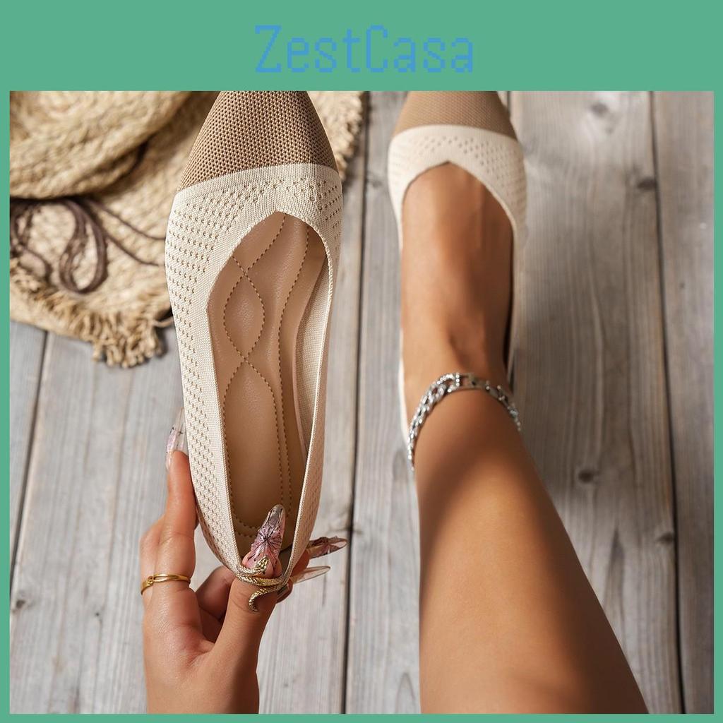 Breathable Shoes Womens Knitted Softsoled Comfortable Pointedtoe Flat Shoes Lowcut Onepiece Casual Shoes