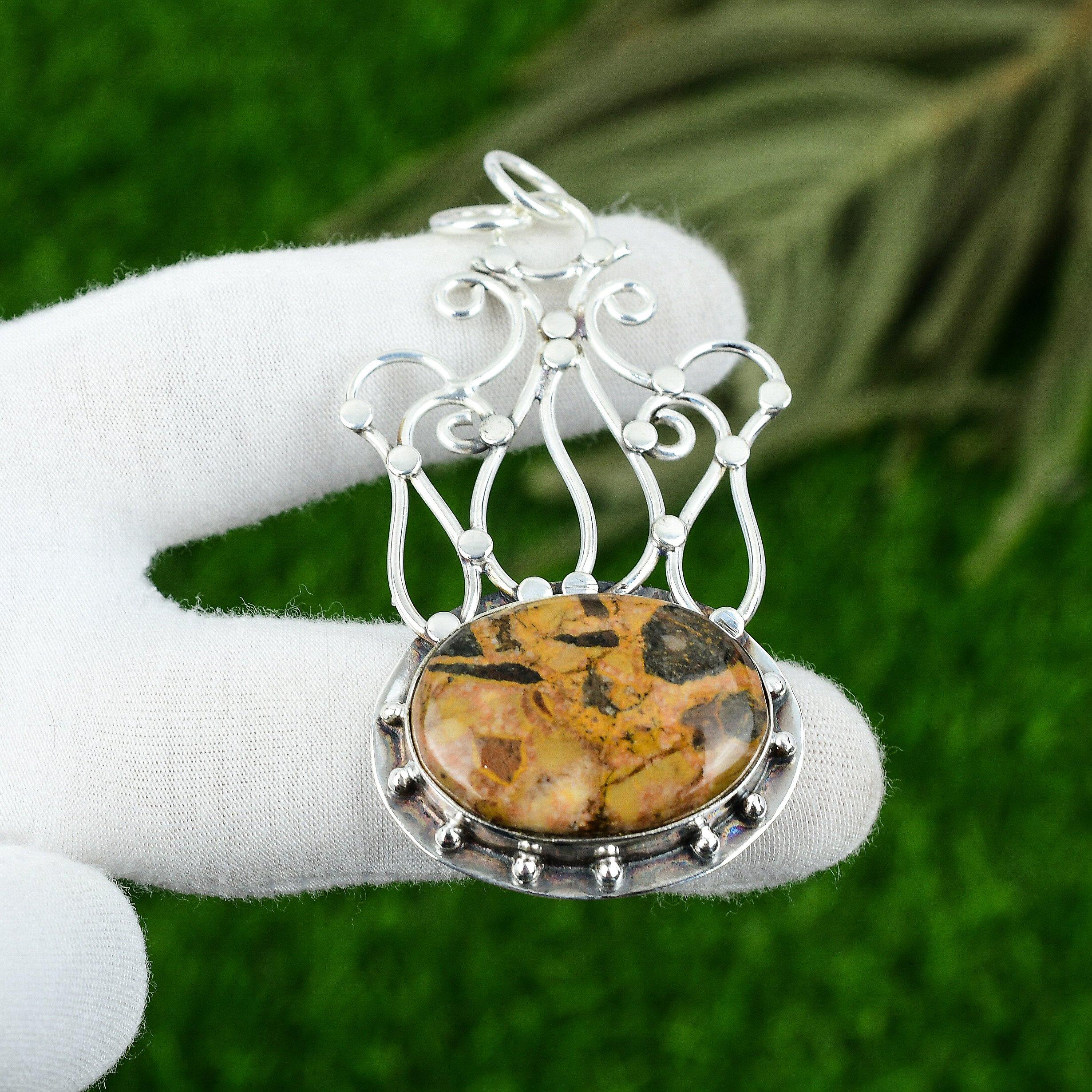 

Womens day Sale Oval Bauxite Gemstone 925 Silver Handmade Unique Pendant Jewelry