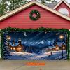 1 large Christmas garage backdrop depicting a winter mountain landscape a small cabin and a Christmas tree