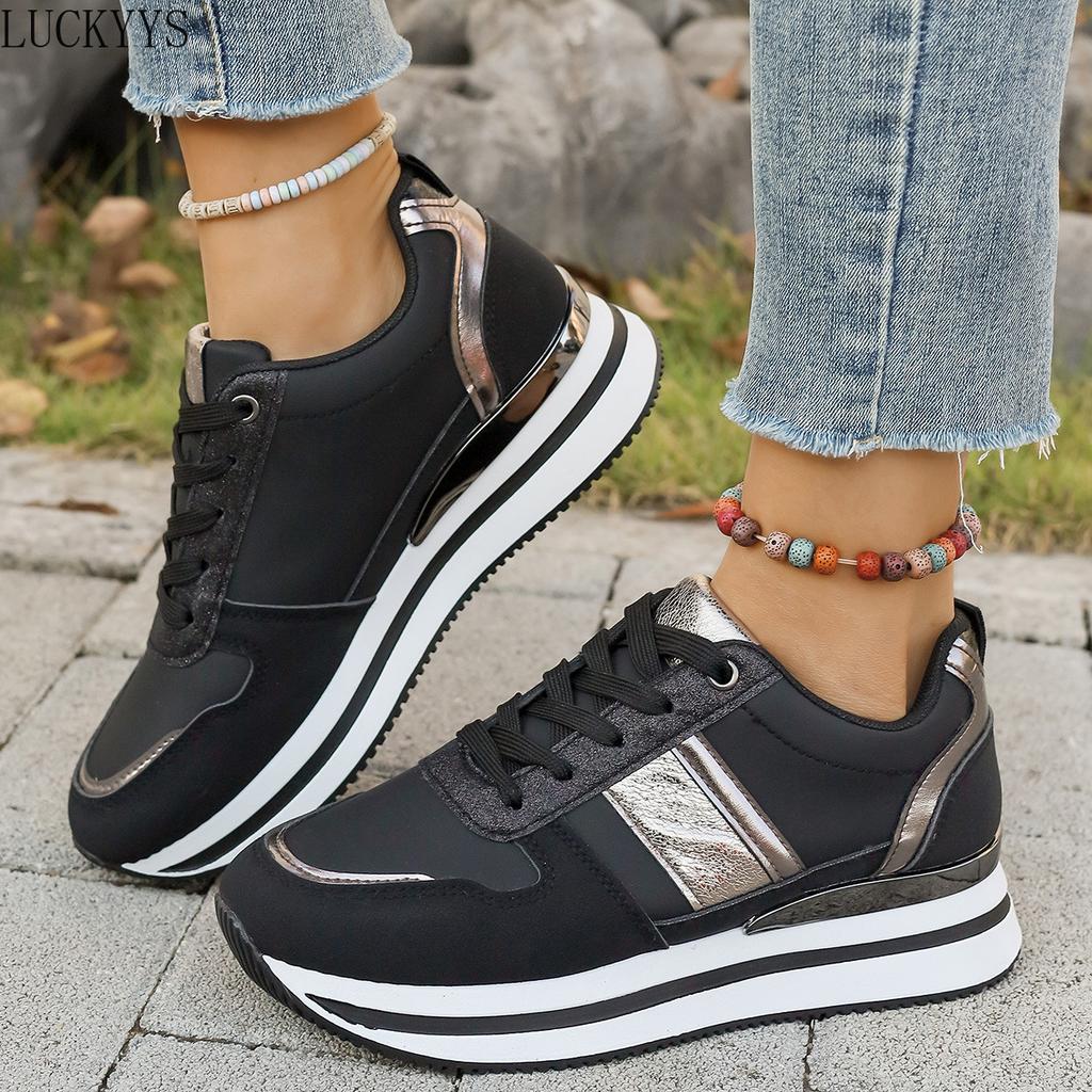 Fashion New Women Sneakers Platform Shoes Leather Patchwork Casual Sport Shoes Ladies Outdoor Running Vulcanized Shoes Zapatillas Mujer