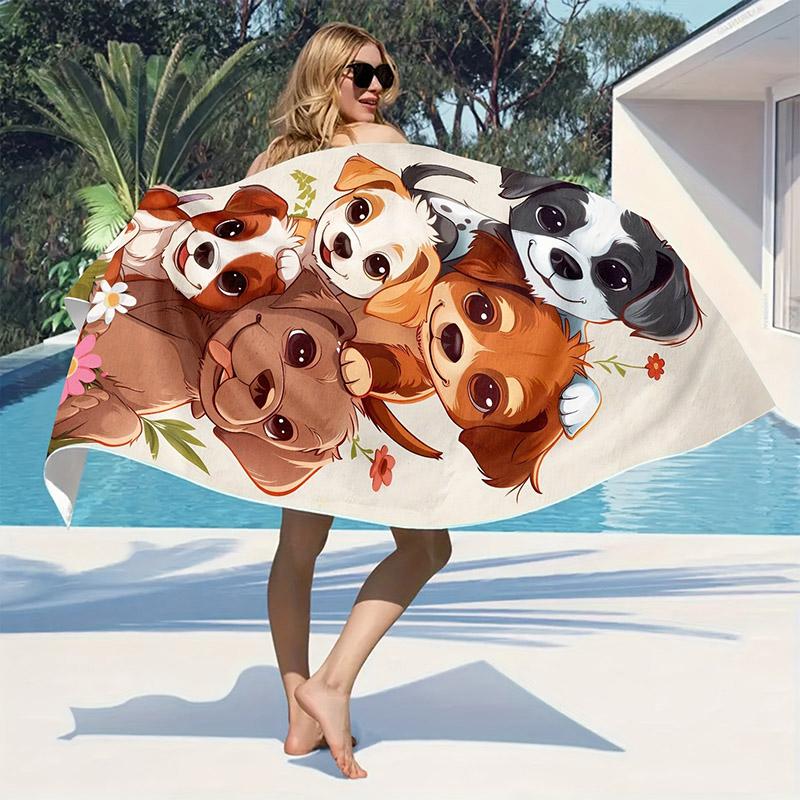 Asciugamano da Spiaggia con Design di Cucciolo Carino, Tinta Unita, Protezione Solare e Antivento, Adatto per Piscina, Campeggio, Coperta da Viaggio