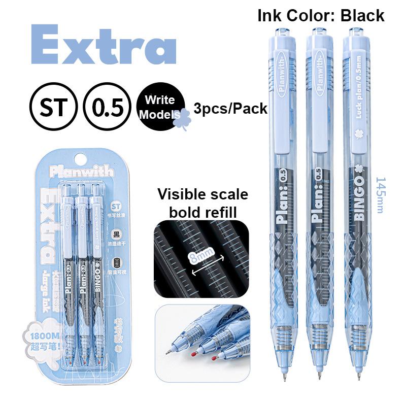 Planwith Extra Gel Pens 1800M Large Writing Capacity Ink Visualization Rhombic Grip Signture Pen Cost-effective Exam Stationery