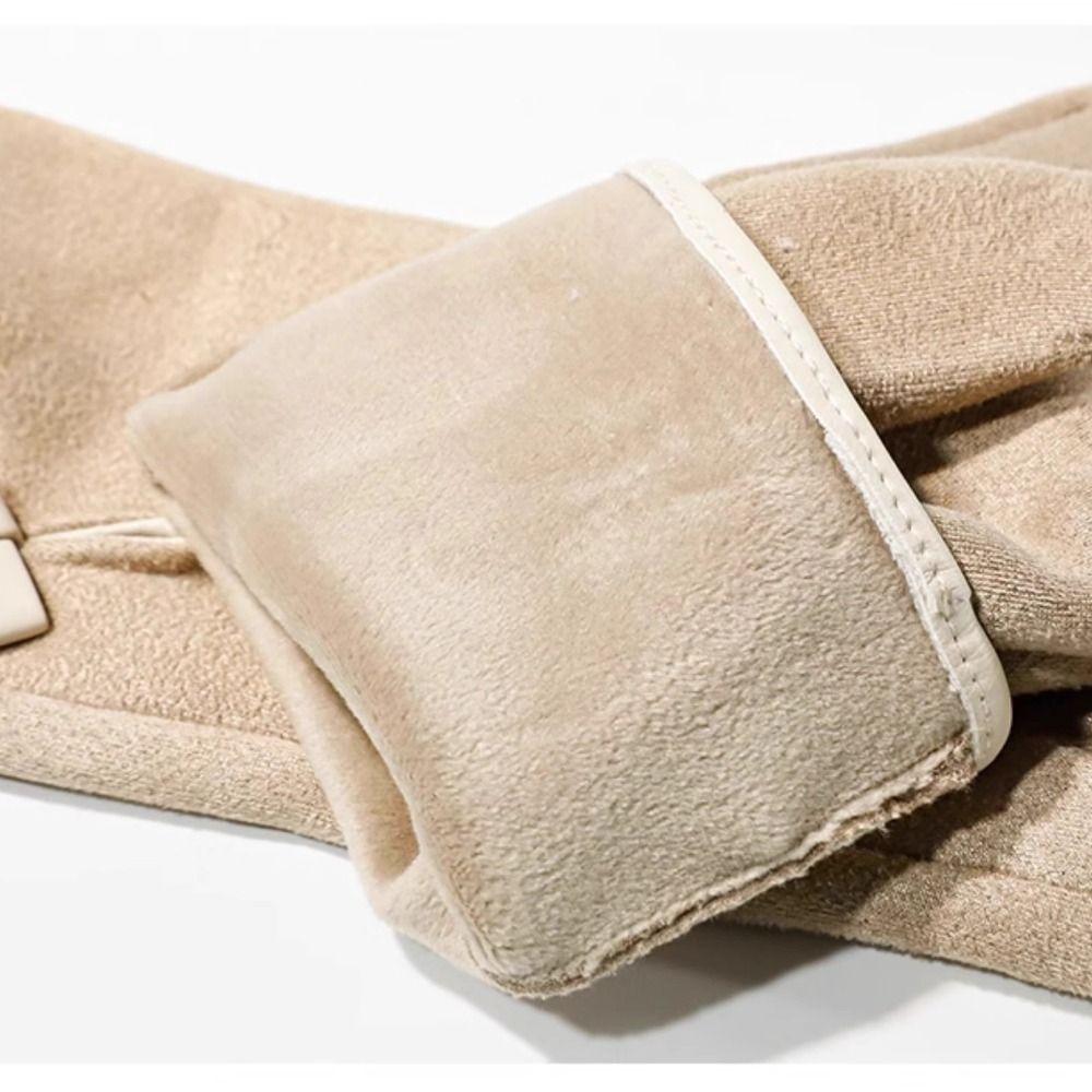 Soft Pu Leather Gloves Velvet Women Cycling Mittens Skiing Winter Bow Suede Gloves  Kids