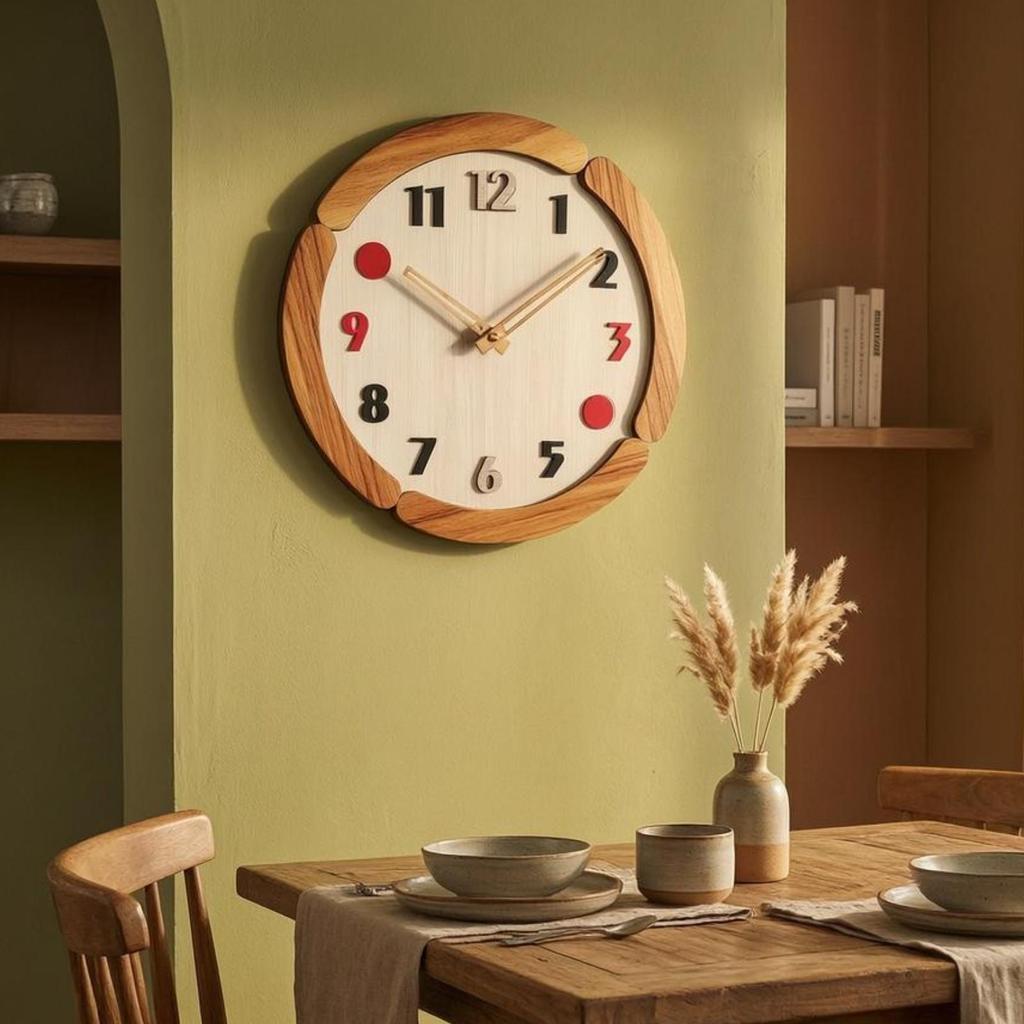 Wooden Wall Clock WoodGrain Raised Numerals Timepiece