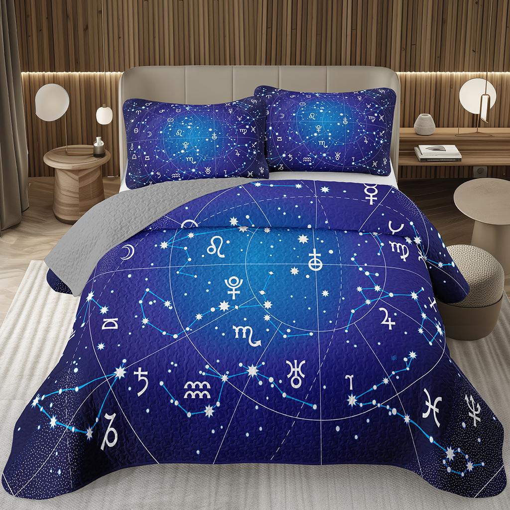 12 Constellation Astrology Bedspreads Zodiac Coverlet Boho Exotic Twin King Bedding Set Reversible Grey Quilted Bedspread Cover