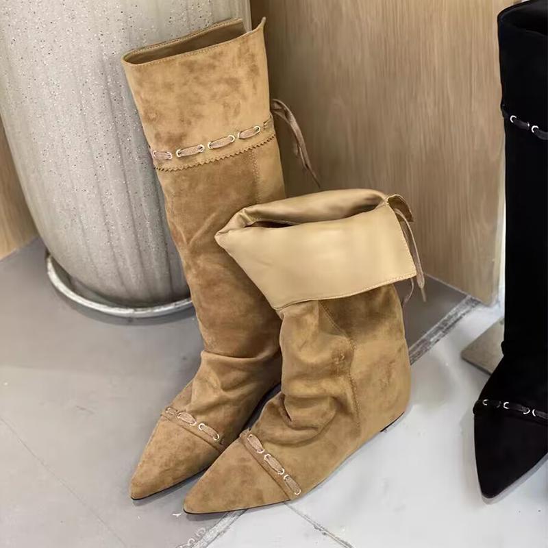 Fashion Designer Women Flats High Boots Pointed Toe Fashion Shoes Lace Up 2025 Winter Chelsea Boots New Trend Gladiator Mujer De Botas