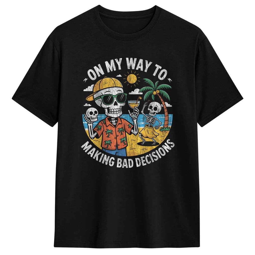 Auf dem Weg zu schlechten Entscheidungen Skelett T-Shirt Unisex Neuheit Baumwoll-T-Shirts Rundhals Kurzarm T-Shirt Große Größen Oberteile