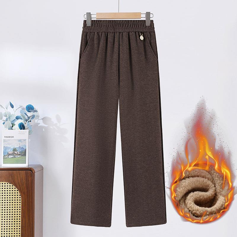 Women's High-Waisted Plus Size Woolen Pants – Warm, Elastic, Fashionable for Autumn & Winter
