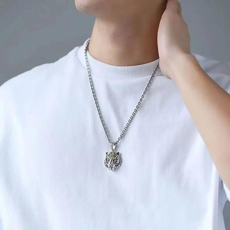 Modischer Tigerkopf-Anhänger, Tier-Tiger-Halskette für Herren, Punk, Hip-Hop, trendiger Freizeitschmuck, Geschenk