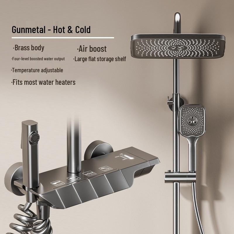 

Серый Набор для душа из меди с термостатическим цифровым дисплеем и напорной дождевой лейкой