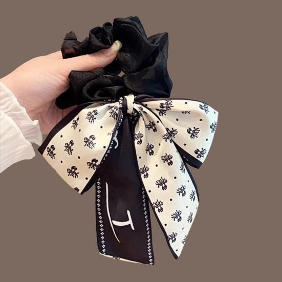 Hair Tie Floral Print Bowknot Ribbon Hair Rope Easy to Wear Bun Half-Tied Hairstyles Ponytail Holder Hair Accessory