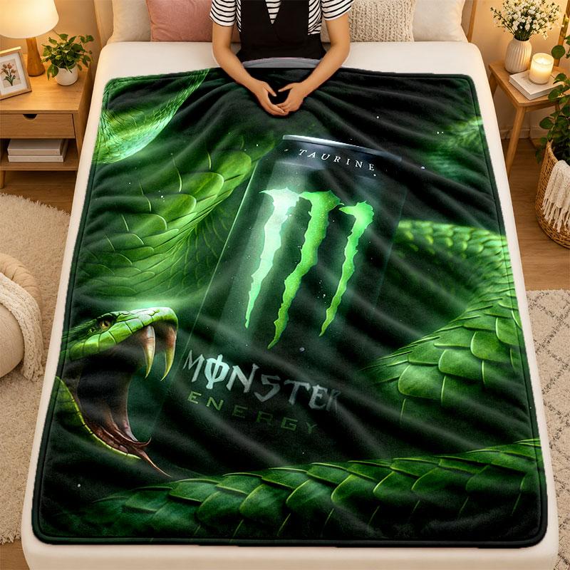 Flannel BlanketMonster Energy Warm Soft Throw Blanket for Indoor Sofa Bed Living Room Use