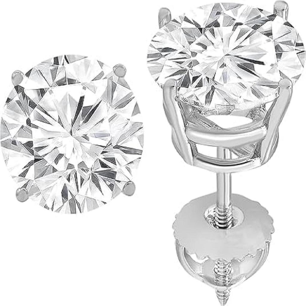 Jewels Prim Solitär Diamant Ohrringe für Damen | Rundschliff Laborgezüchtete Diamantstecker | 14K Weißgold Ohrringe mit Schraubverschluss von Teena Gems