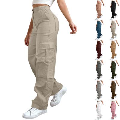 Damen Lässige Cargohosen Lockerer Schnitt Hoher Bund Gerades Bein Mehrere Taschen Hosen für den täglichen Gebrauch Arbeit Reisen Outdoor-Aktivitäten