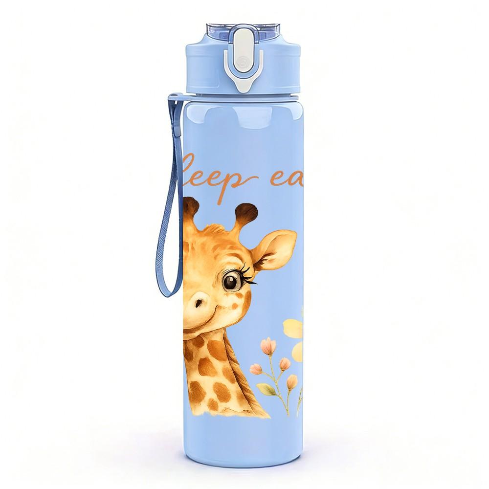 1PC Sleep Care Giraffe Flower 750ml Color Plastic Sports Water Bottle Leakproof Flip Straw Lid Suitable for Sports Office Home Use