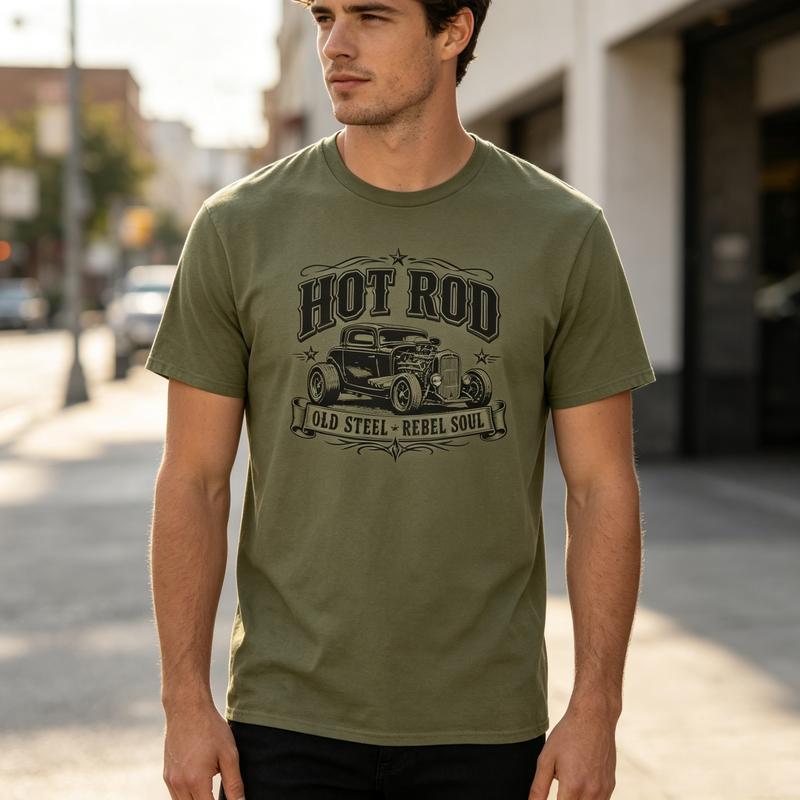 Hot Rod Retro TShirt Old School American Car Tee Racing Fans Gift Graphic Print Soft Cotton Crew Neck Top Y2k Top Harajuku