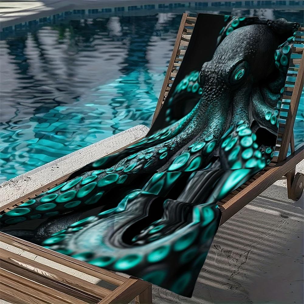 Schwarzes Türkis Oktopus Aufdruck Strandtuch Polyester Weich Schnelltrocknend Großes Badetuch Sommer Schwimmbad Surfen Decke