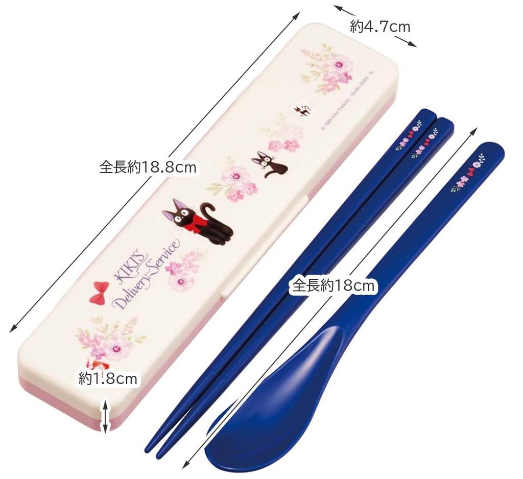 Skater Chopsticks and Spoon Bento Combo Made in Delivery French Set, Box, Adult, Antibacterial, Set, 18cm, Non-Clinking, Japan, Ghibli, Kiki's