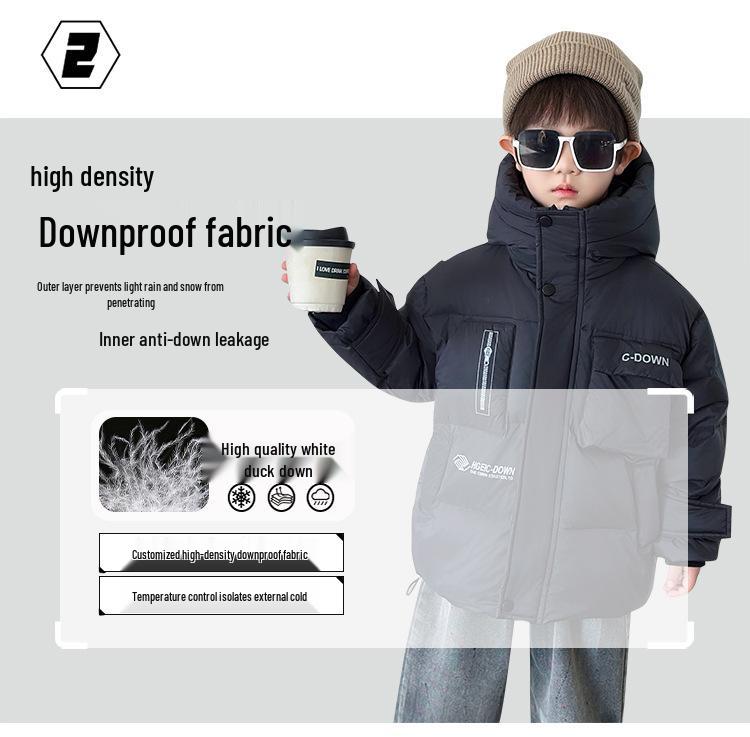 2024 Boys' Korean Style White Duck Down Jacket, Winter Warm Coat for Small & Medium Kids