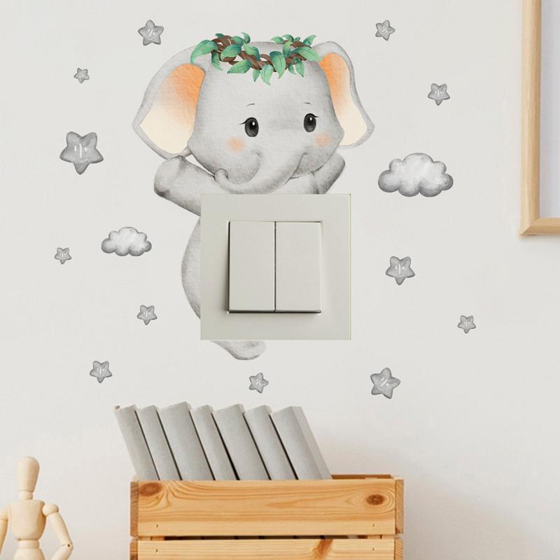 Cute Giraffe Bear Elephant Star Switch Sticker Kid Baby Bedroom Decoration Self-adhesive Home Decor Wallpaper Child Wall Decals