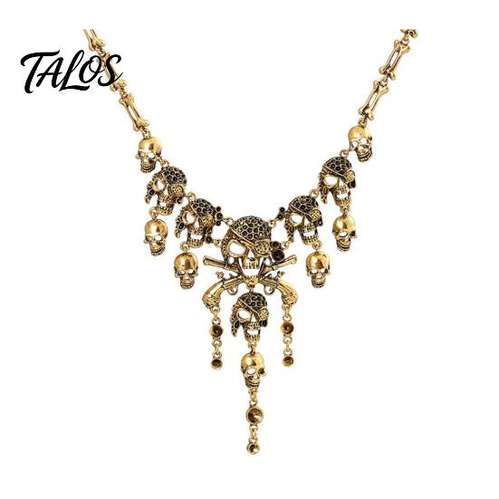 Accessori Estetica Oscura Collana con Teschio e Nappe Multistrato Vintage, Bracciale Collana Horror da Donna per Gioielli di Moda Edgy Donna, Gotico Halloween