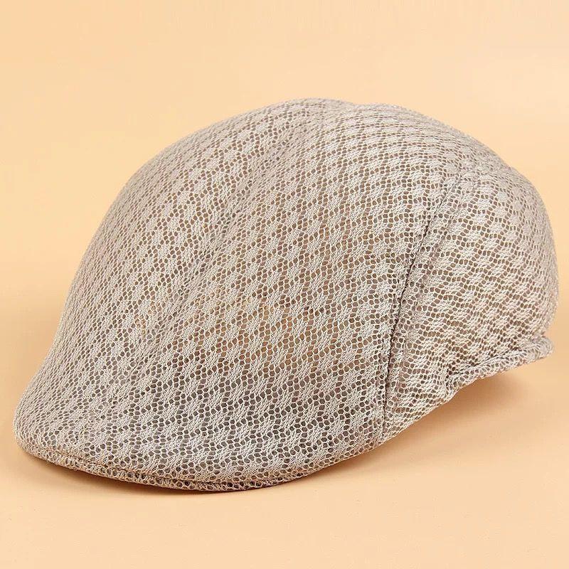 Summer Hollow Breathable Hat Male Middle-aged and Elderly Father Casual Versatile Beret Solid Color Forward Hat