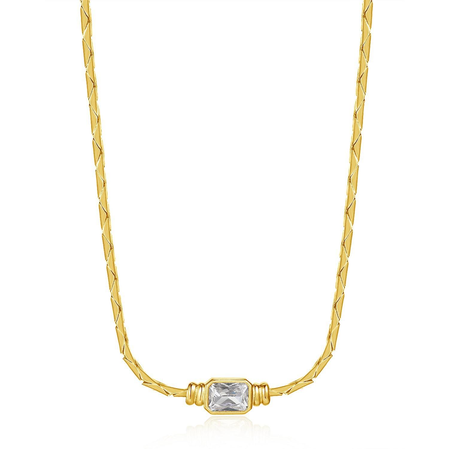 

Retro Stainless Steel Creative Chain Necklace for Women Charm Shiny Square Crystal Pendant Necklaces Wedding Zircon Gifts золотой