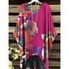 Camiseta para Mujer Estampado Floral Colorido Cuello Redondo Top Dobladillo Irregular Manga Corta Talla Grande Ropa para Mujer Casual al Aire Libre
