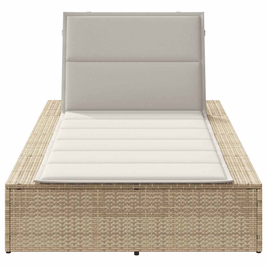 Sun Lounger with Floating Cushion Beige Poly Rattan