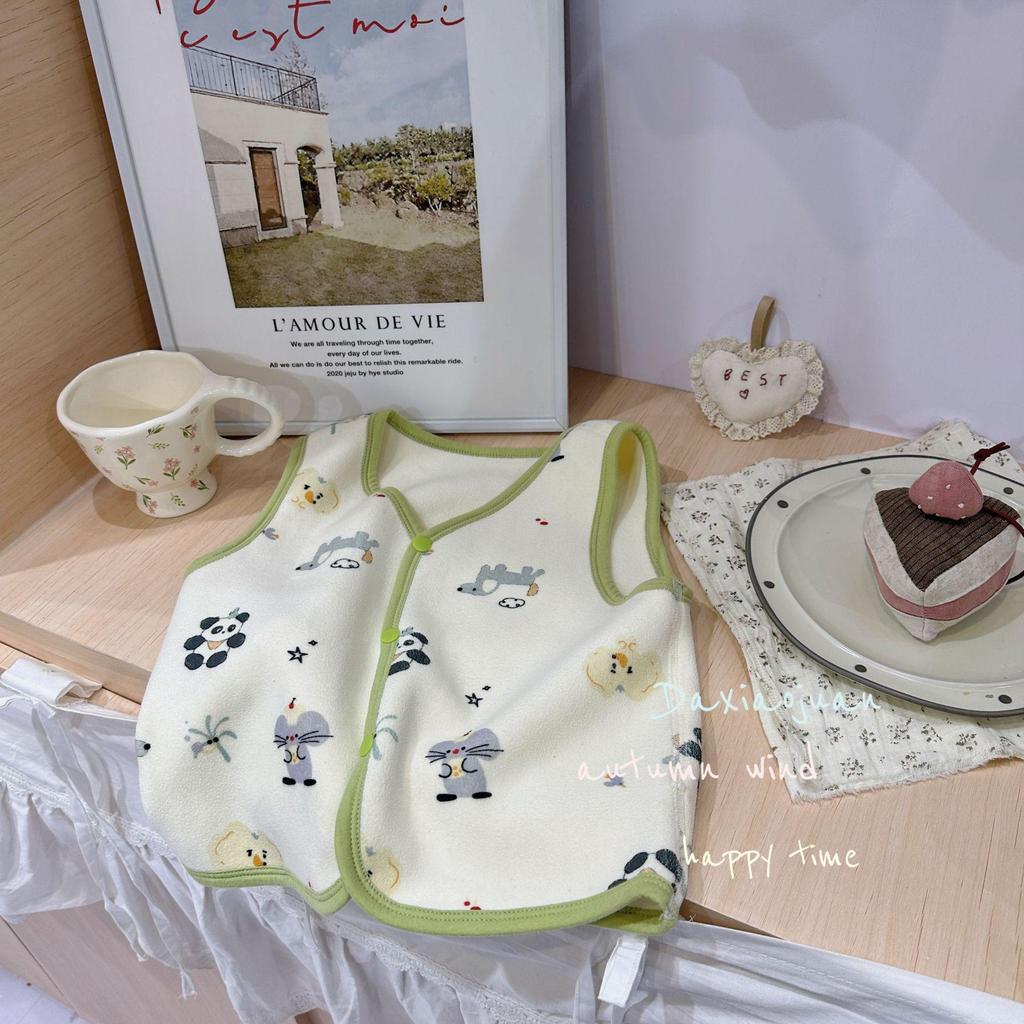 Autumn/Winter Cartoon Print Olibo Fleece Kid's Double-Sided Vest - Small Roll, Solid Color